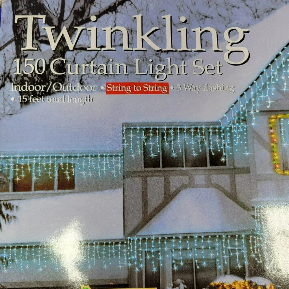 Holiday Time 3-Way Flashing 150ct Twinkling Blue Curtain Icicle Lights NEW
